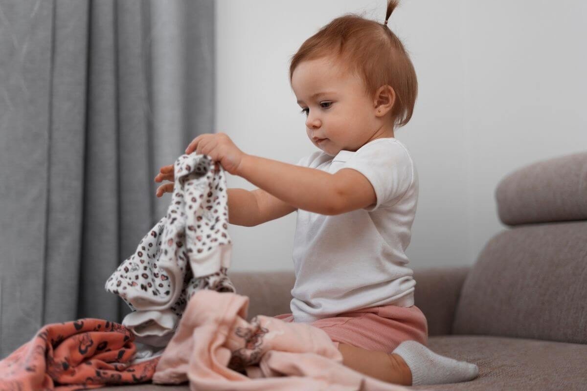 menina olhando roupas infantis